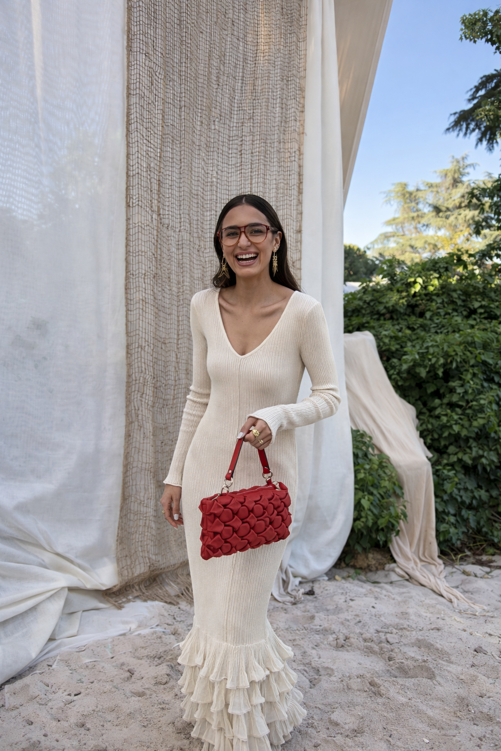 Peated Wave Edge Long-sleeved Dress