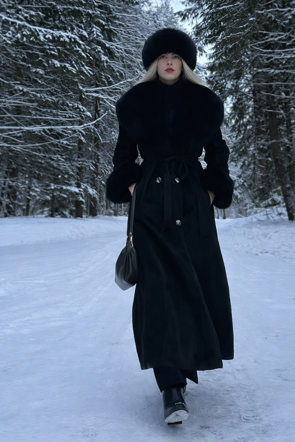 Lapel Woolen Fur Coat