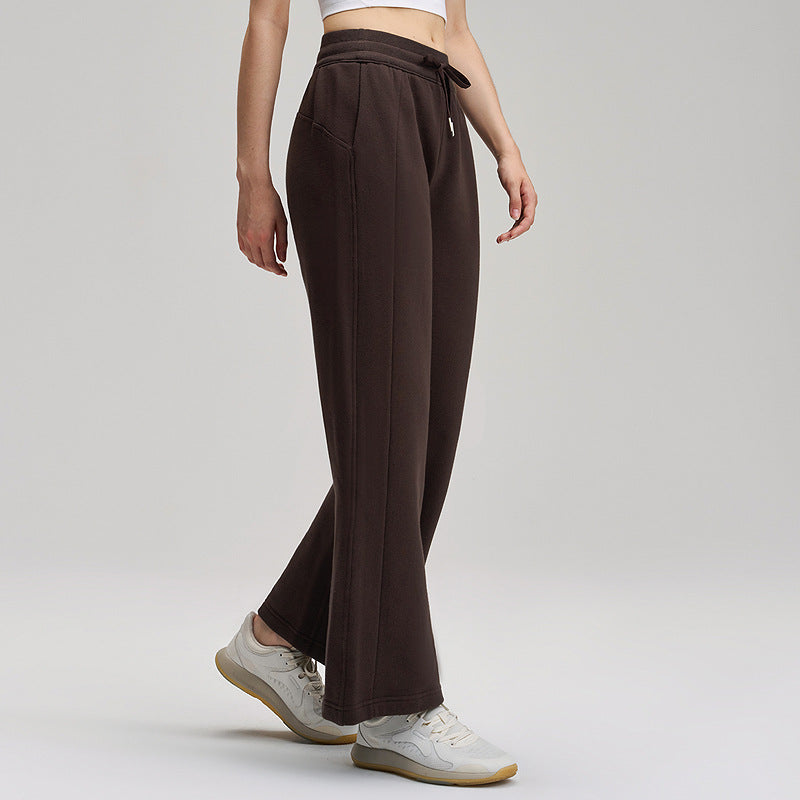 Autumn/Winter Fleece-Lined Wide-Leg Yoga Pants