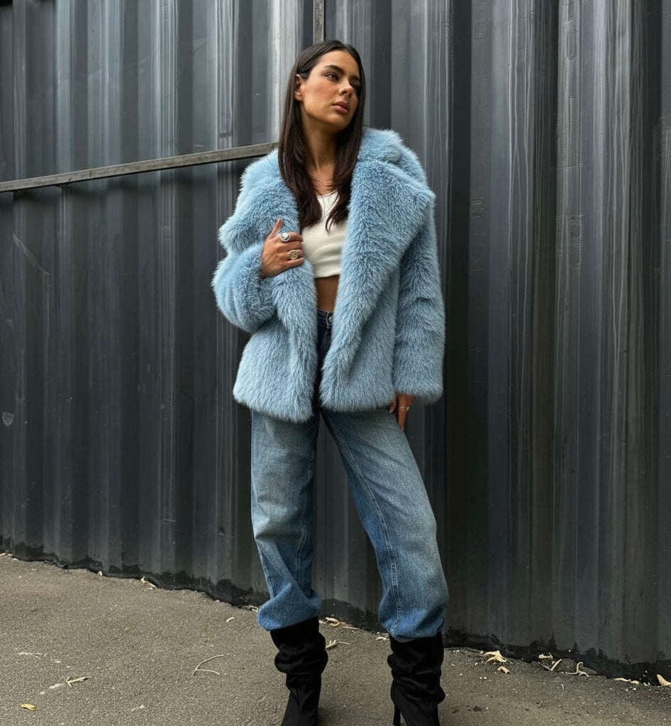 Lapel Cardigan Plush Coat