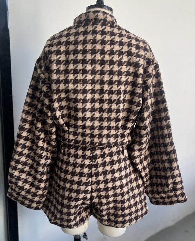 Stand-Up Collar Zipper Jacket Shorts Suit