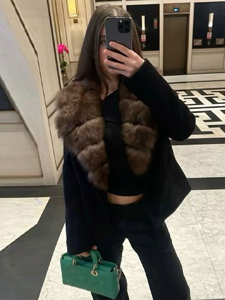 Lapel Wool Imitation Fur Jacket