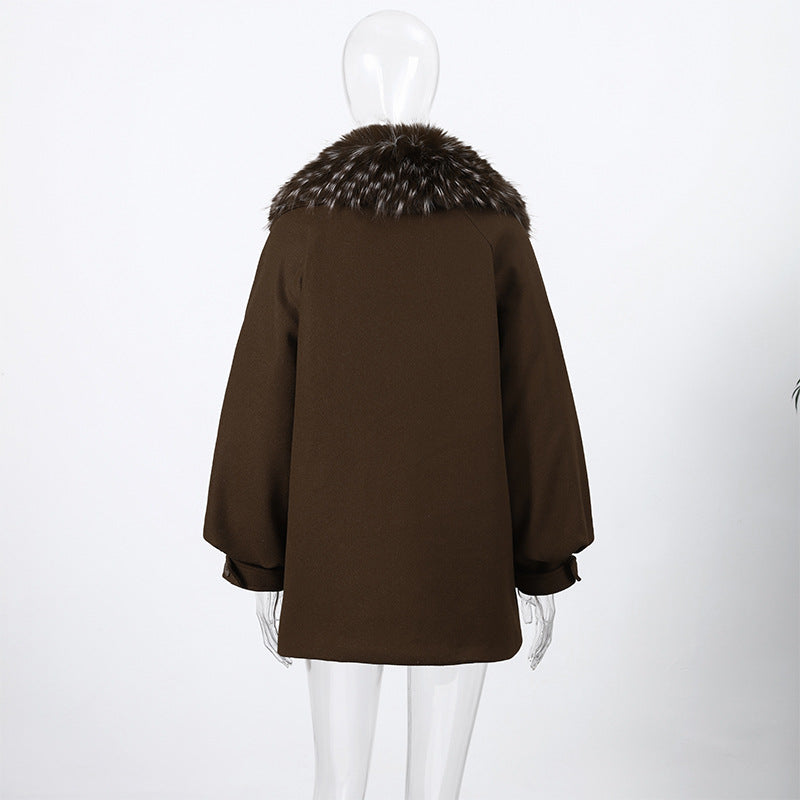 Retro Large Fur Collar Square Pocket Jacket