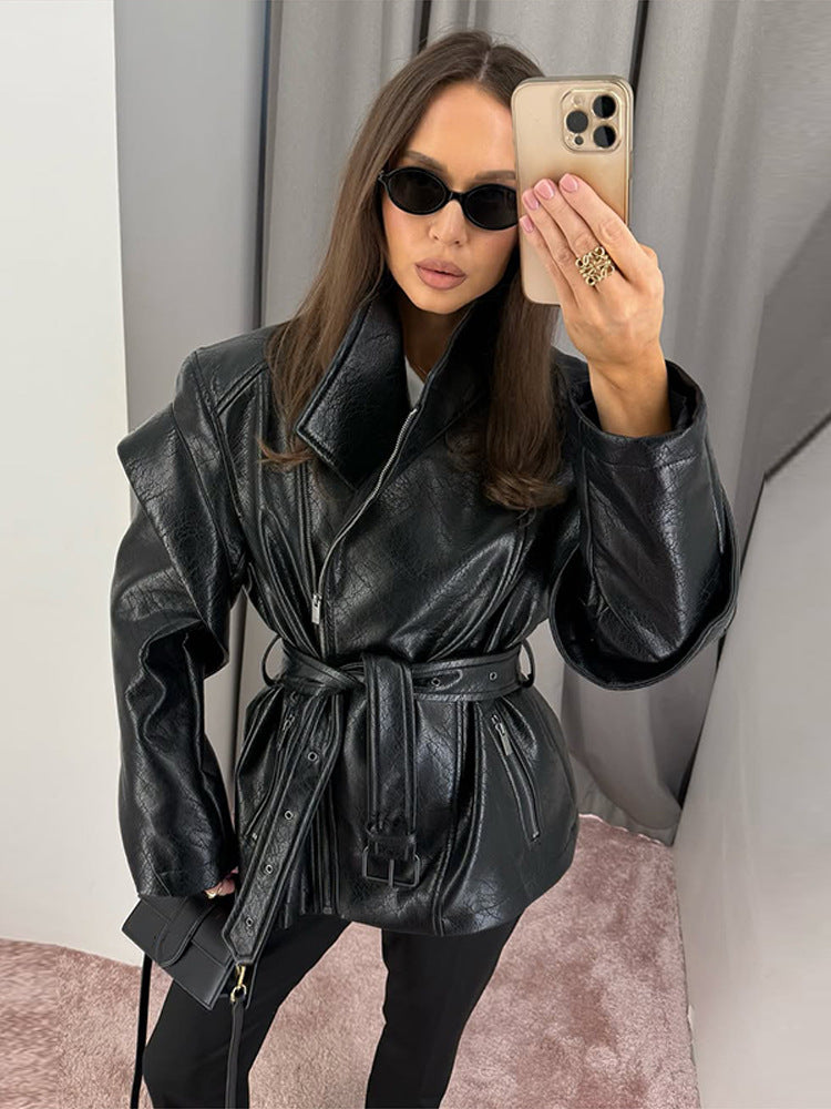 High Collar Faux Leather Jacket