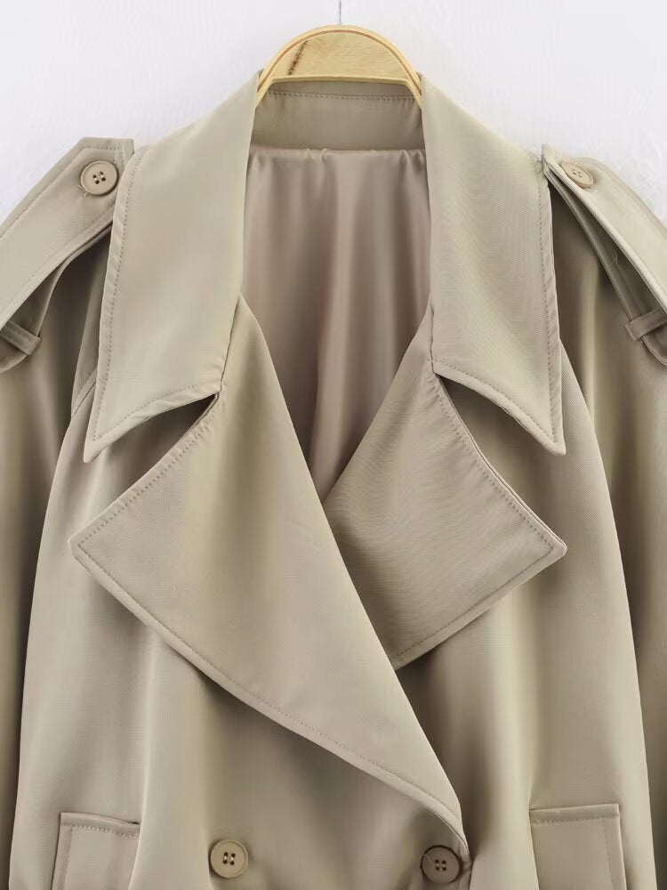 Lapel Tie-Waist Mid-Length Trench Coat