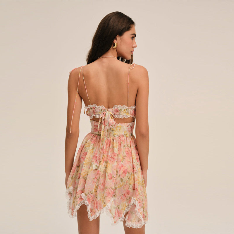 Floral Printed Suspender Skirt