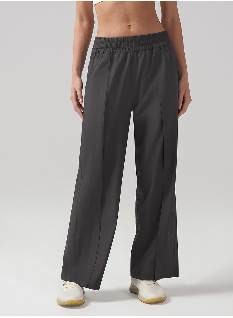 Fitness Wide-Leg Straight Pants - Front Pleated & High-Waisted