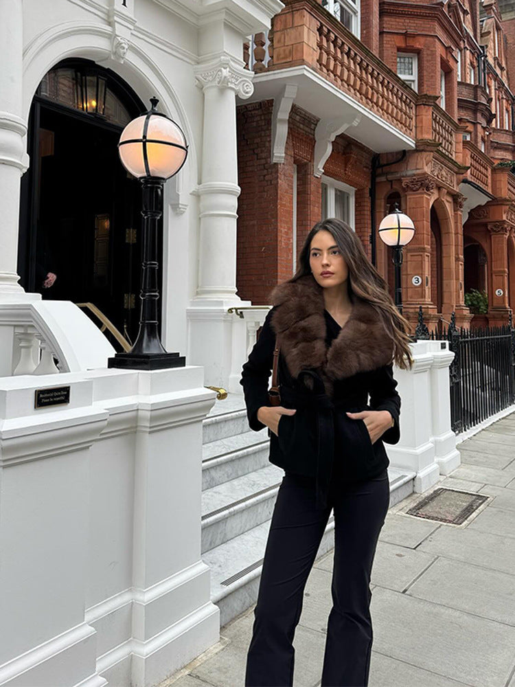 Lapel Wool Imitation Fur Jacket