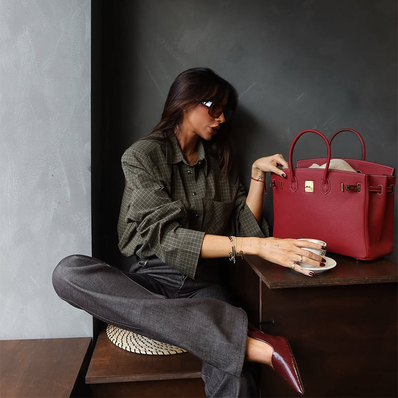 Single-Breasted Plaid Shirt Tops