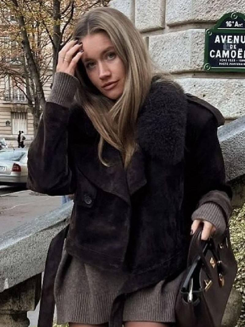 Brown Imitation Fur Suede Jacket
