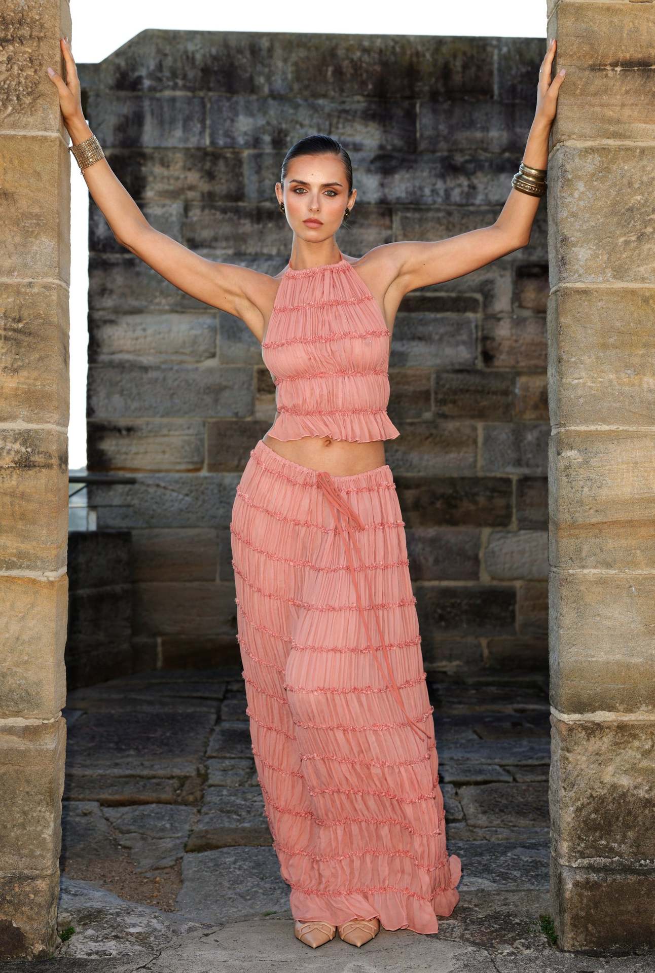 Halter Neck Tie Lace Vest Dress Set