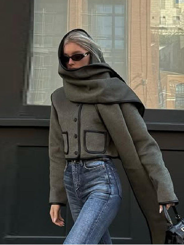 Commuter Short Wool Coat with Scarf