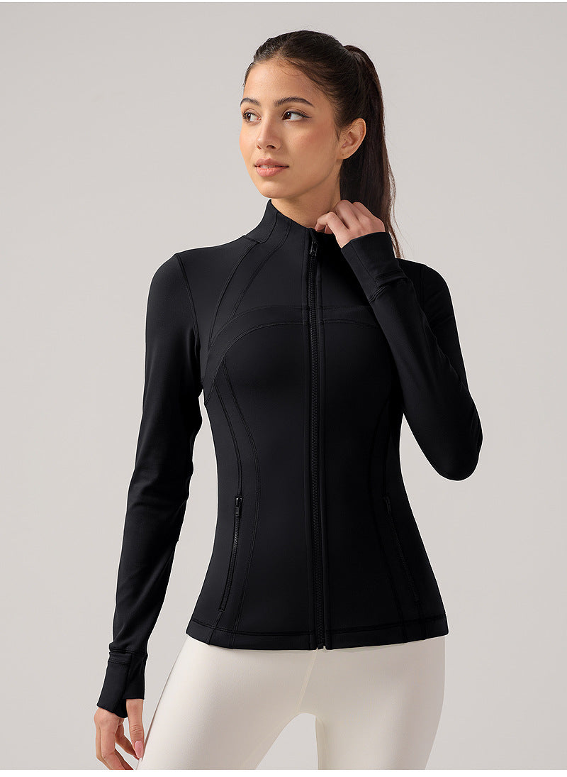 Long Sleeve Sports Jacket – Stand Collar, Stretch Slim-Fit Zipper