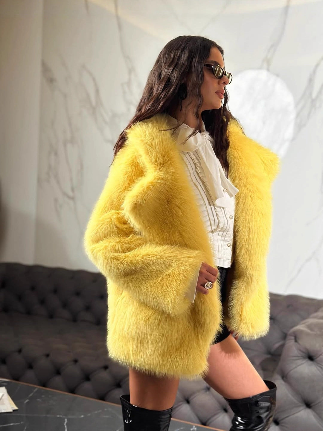 Lapel Cardigan Plush Coat