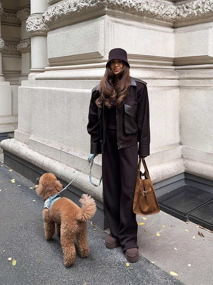 Turn-Down Collar Suede Short Jacket