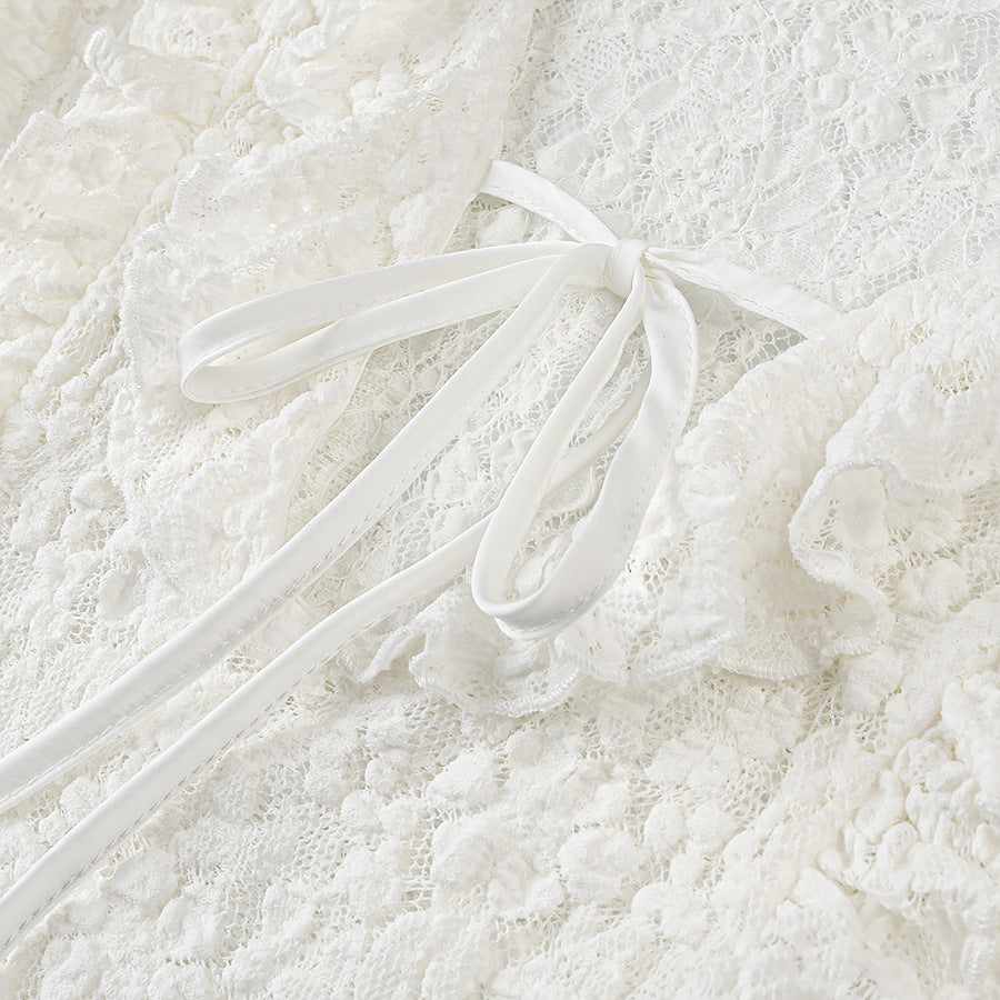 Ruffled Slim Lace Long-sleeved Shirt