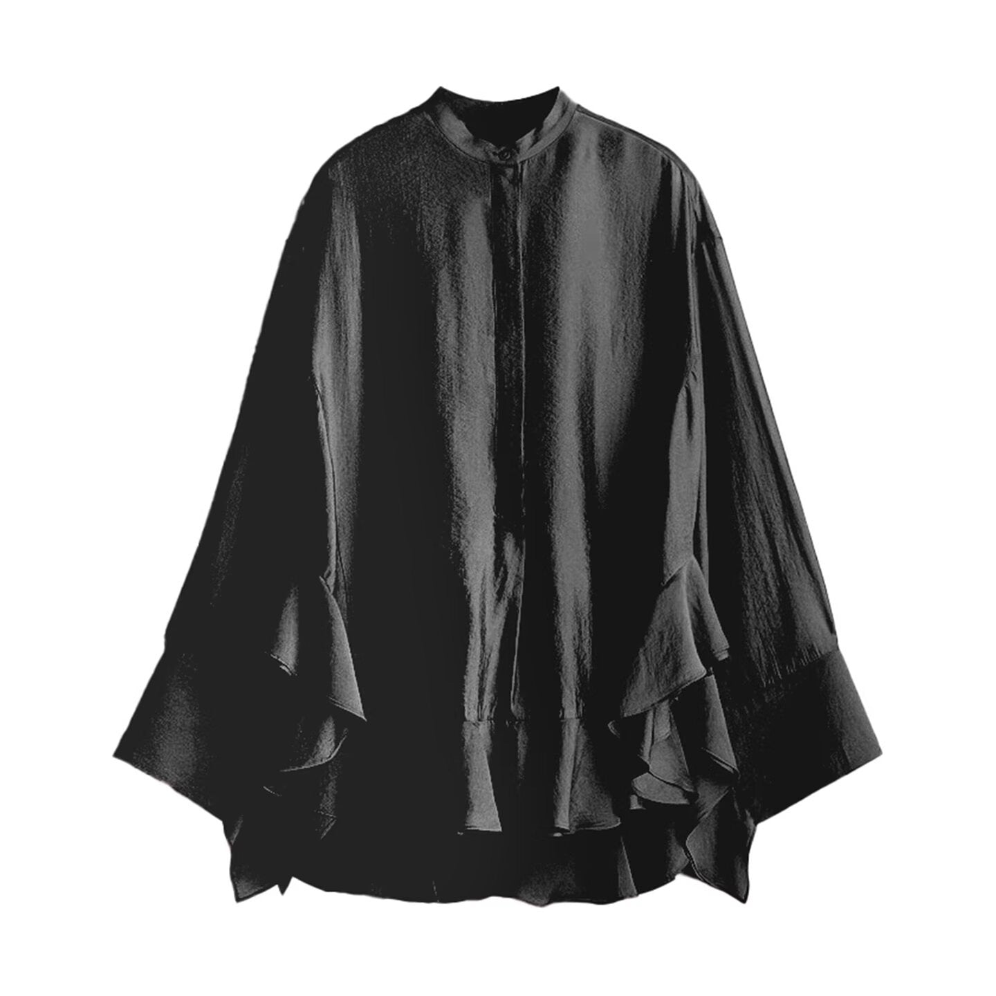 Loose Batwing Sleeve Ruffle Shirt