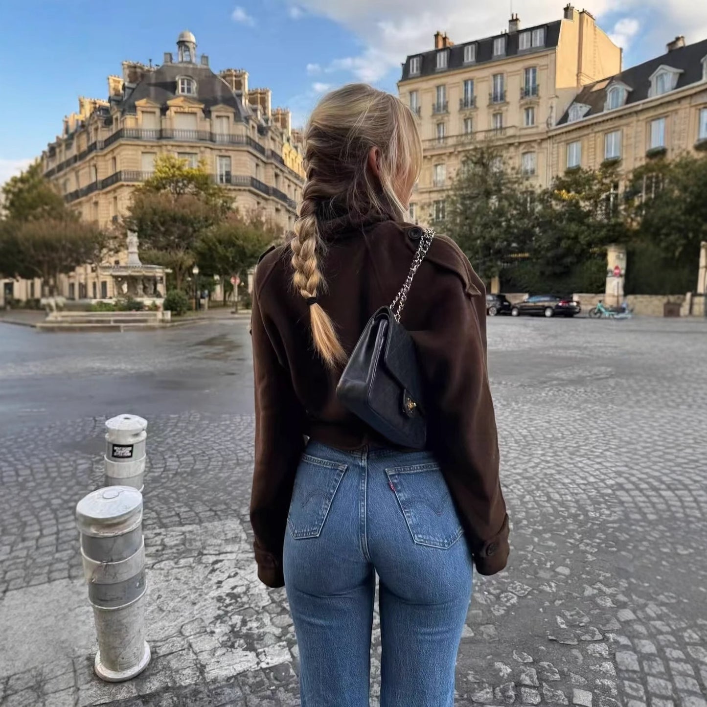 Stand-up Collar Tie Double-Breasted Short Trench Coat