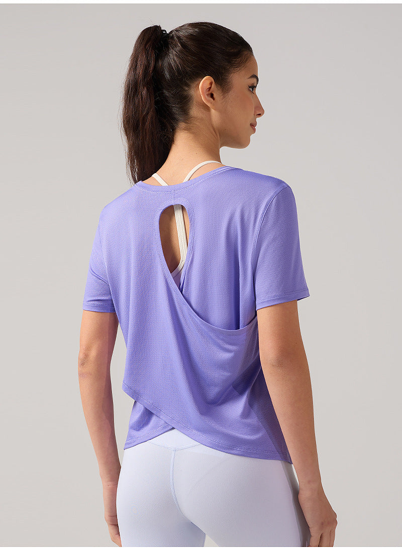 Cooling Short-Sleeve Sports Top - Breathable Open-Back Yoga Shirt
