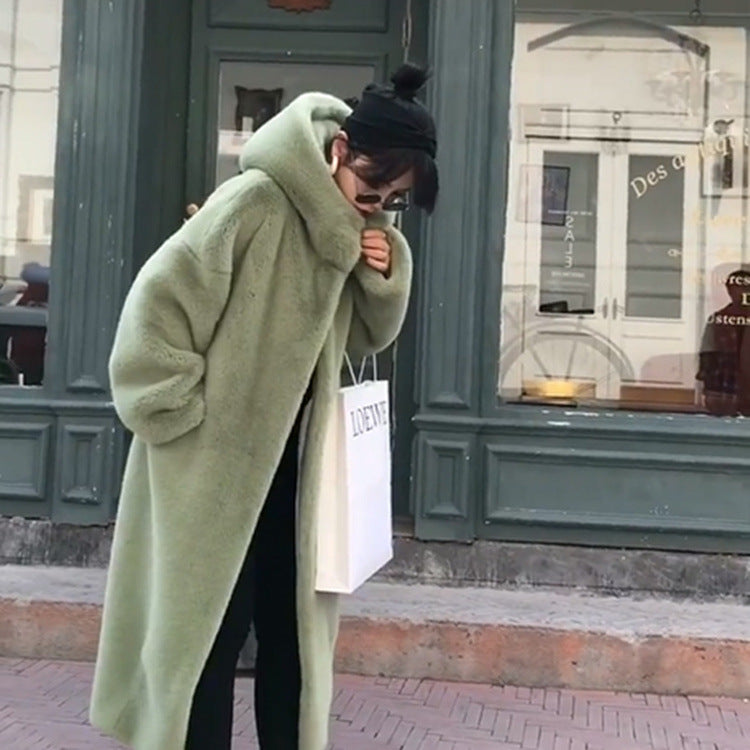 Korean Style Imitation Mink Plush Swing Hat Long Outwear