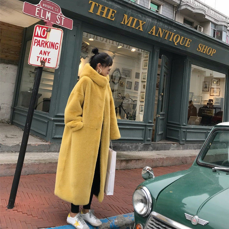 Korean Style Imitation Mink Plush Swing Hat Long Outwear