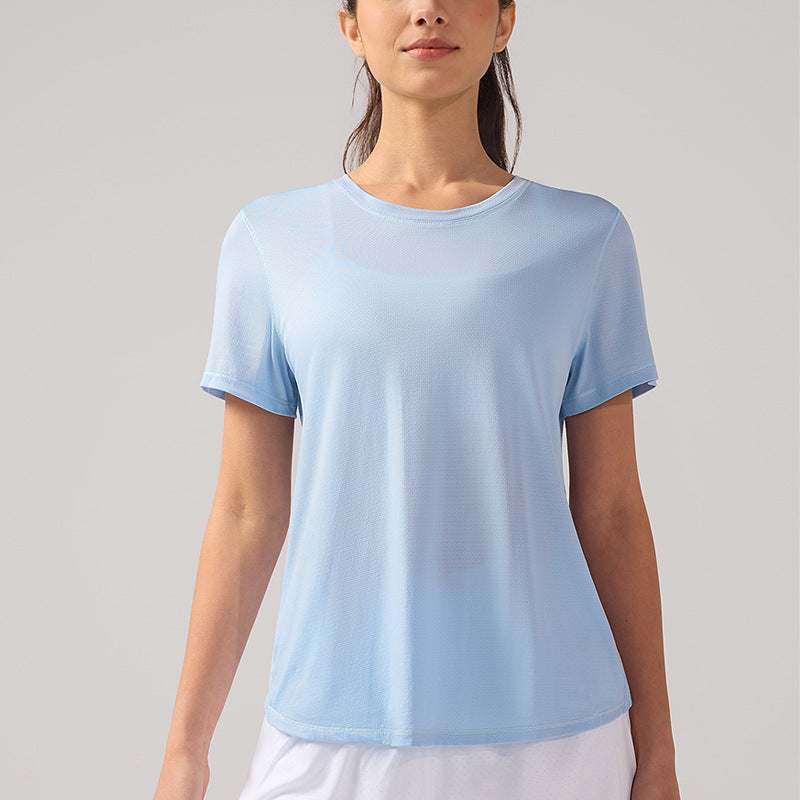 Cooling Short-Sleeve Sports Top - Breathable Open-Back Yoga Shirt