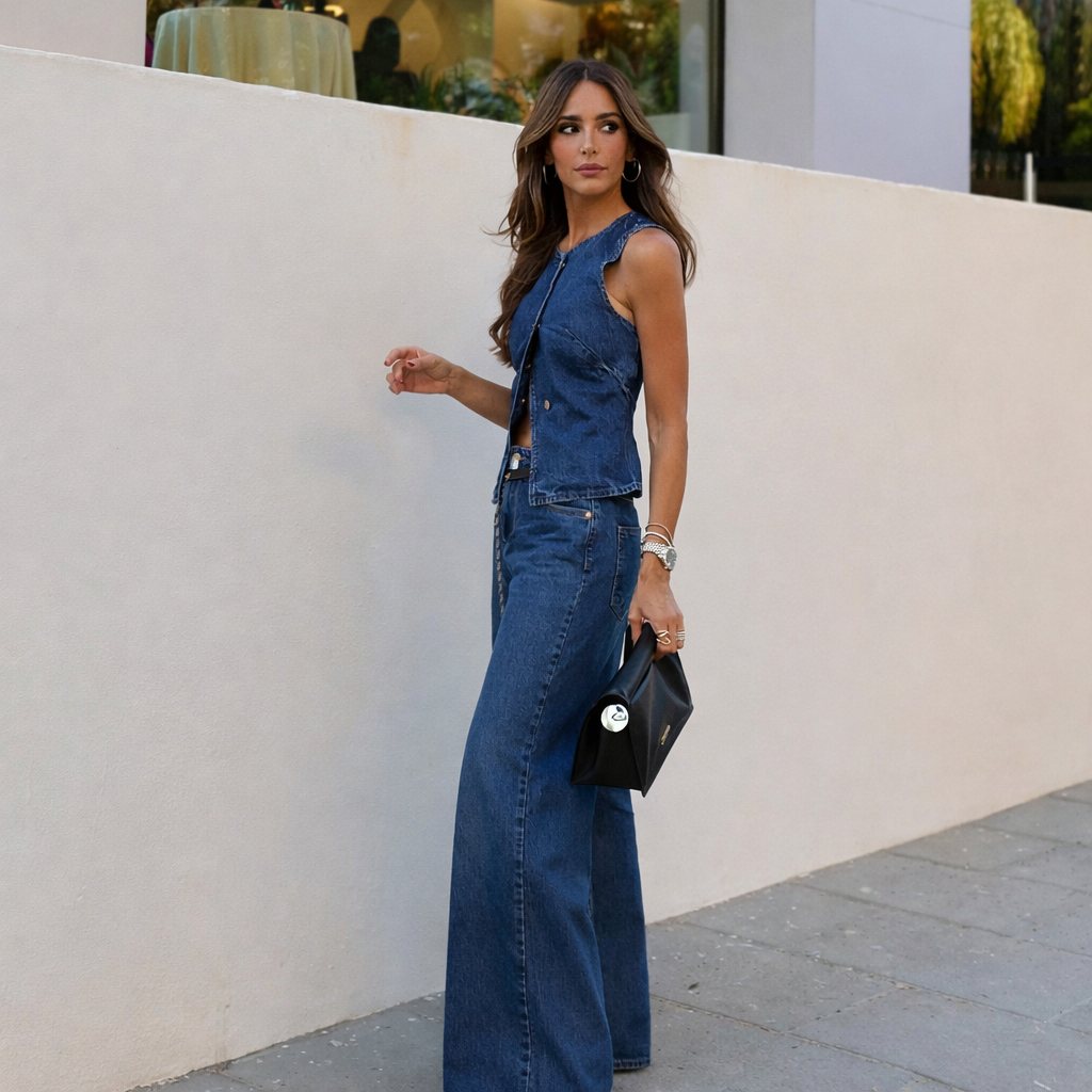Sleeveless Vest Fashion Wide-Leg Denim Set