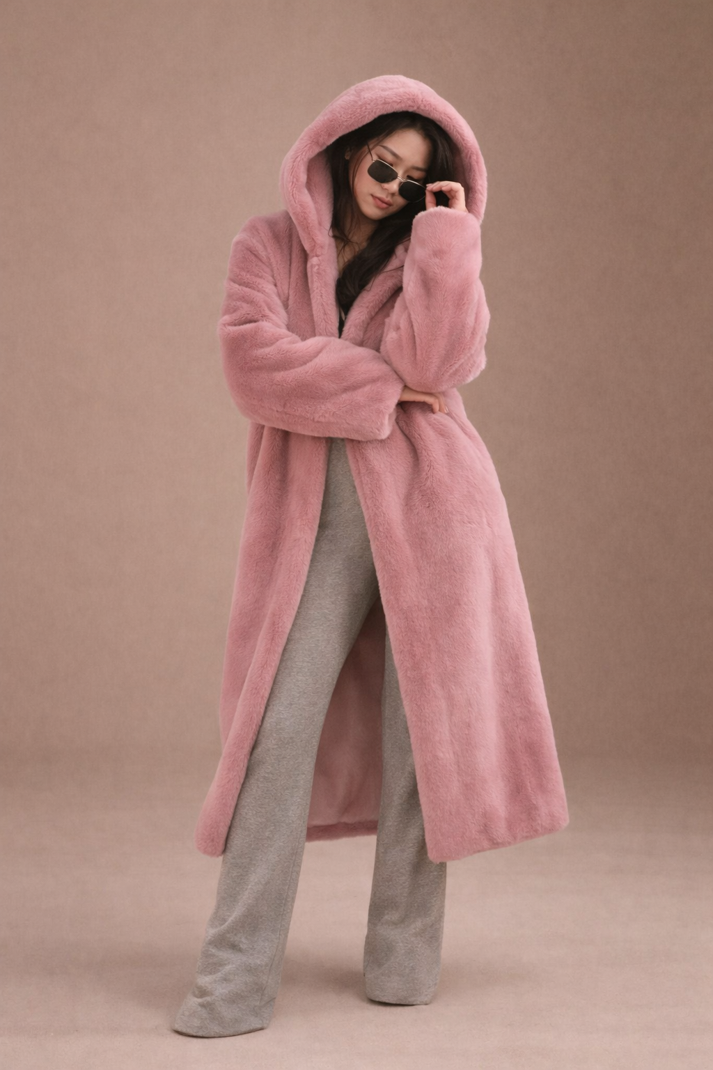 Korean Style Imitation Mink Plush Swing Hat Long Outwear