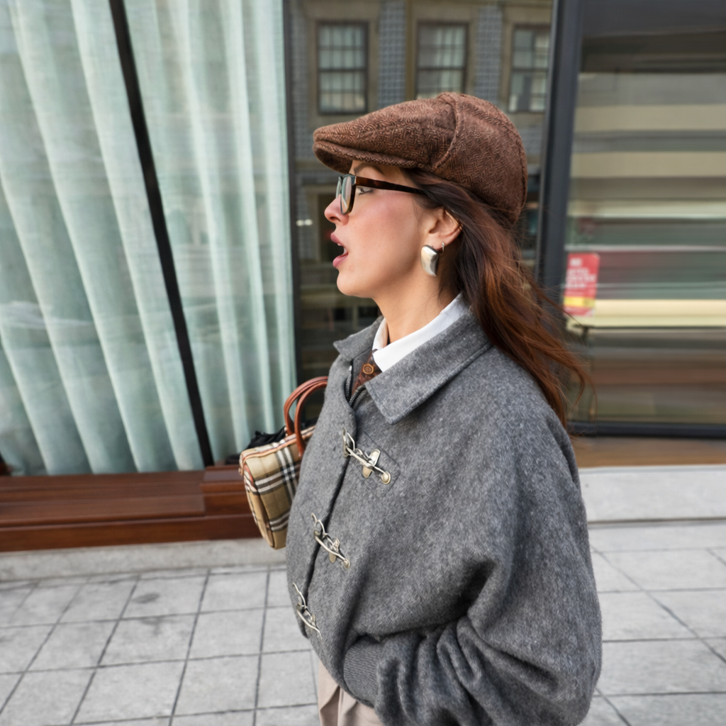 Lapel Woolen Outwear Horn Button Short Jacket