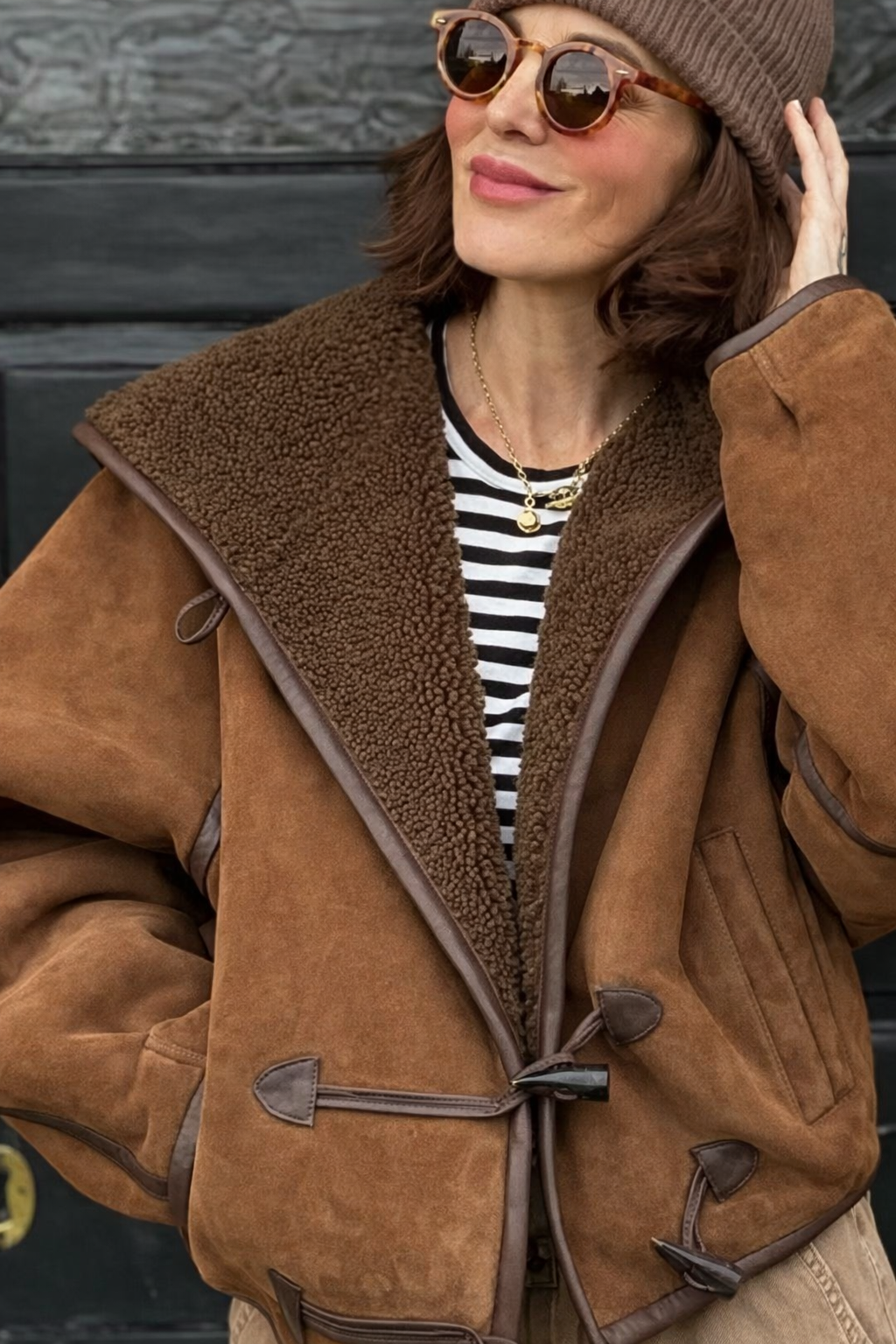 Hooded Leather Trim Jacket