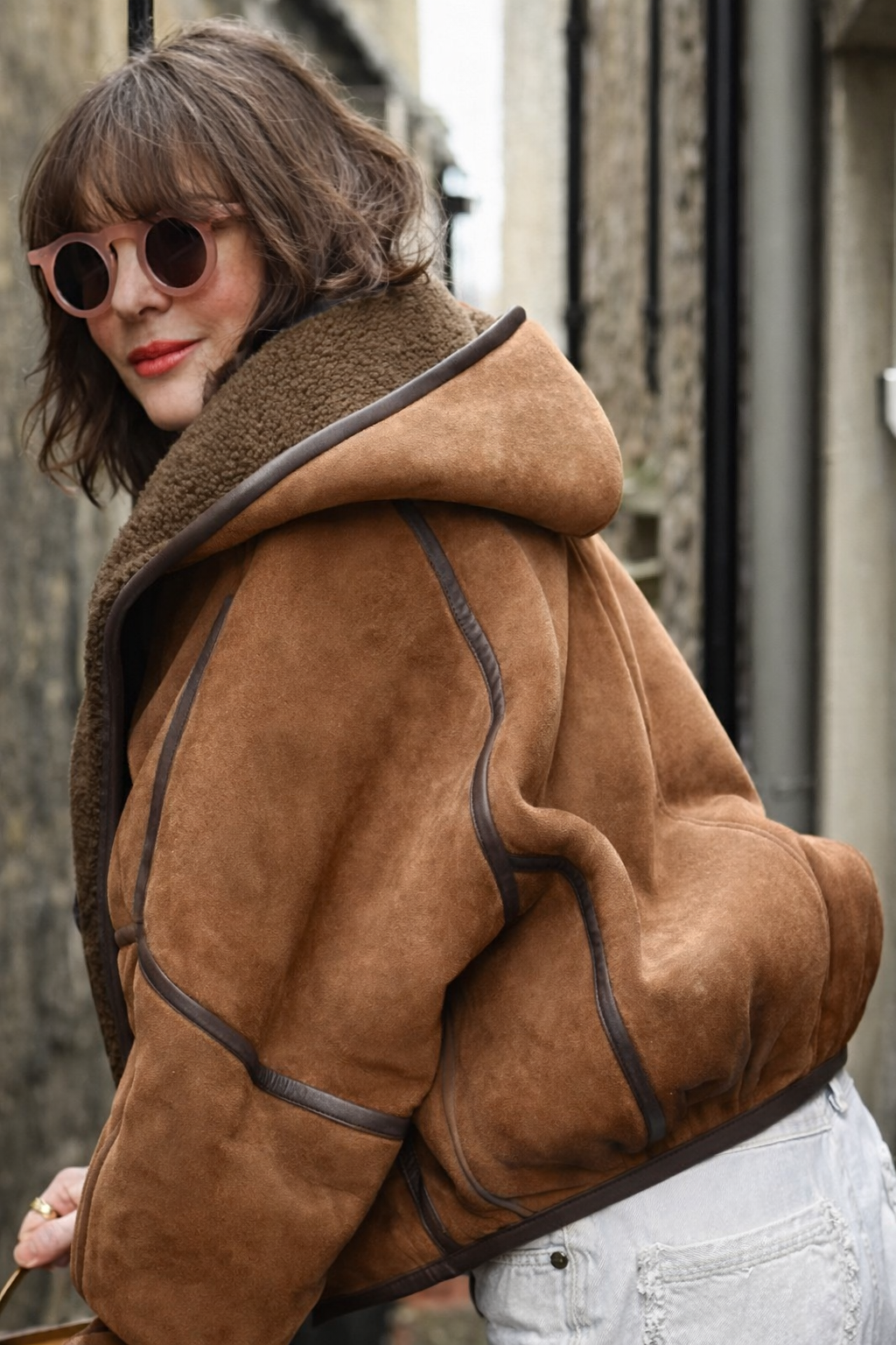 Hooded Leather Trim Jacket