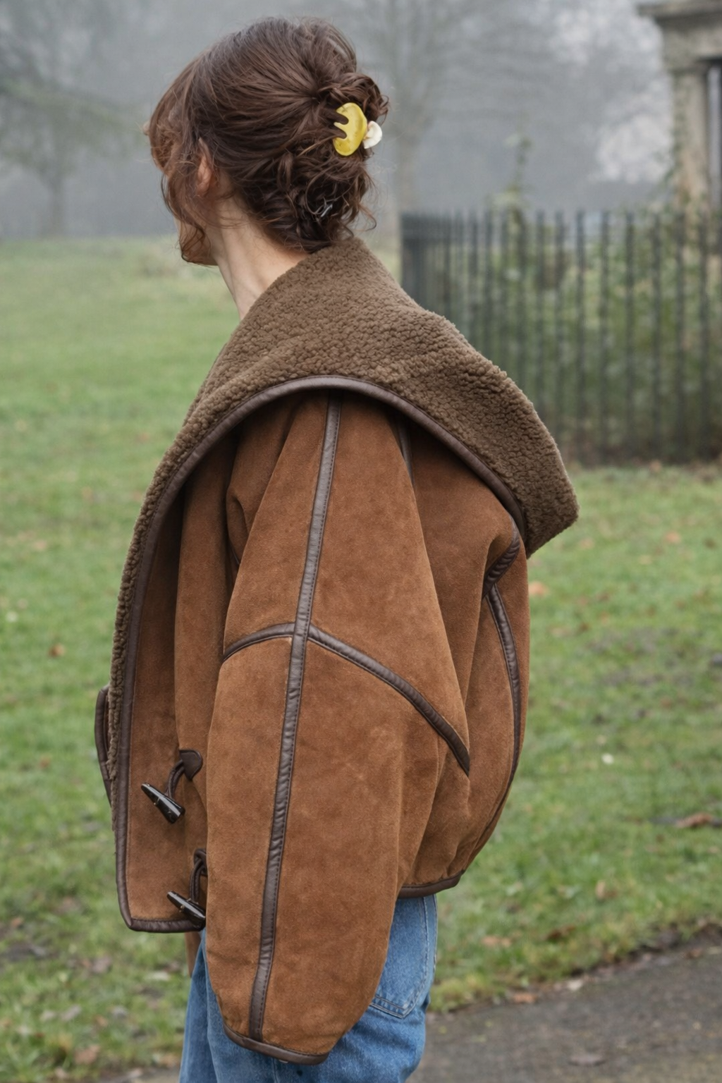 Hooded Leather Trim Jacket