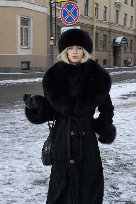 Lapel Woolen Fur Coat