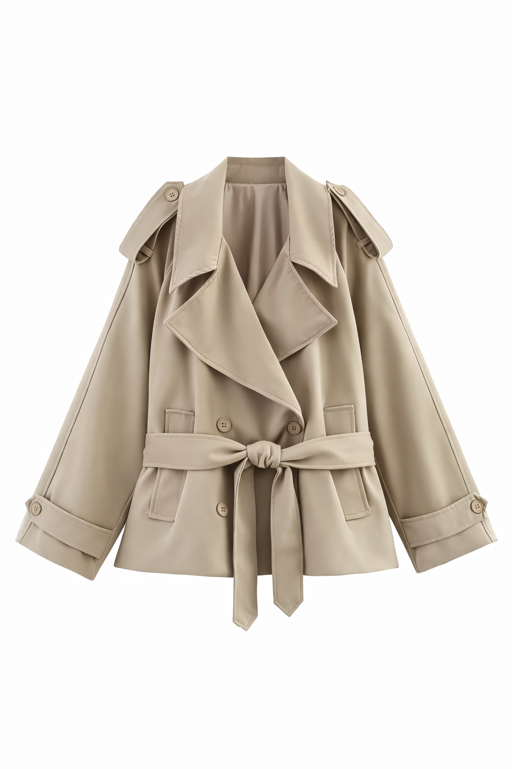 Lapel Tie-Waist Mid-Length Trench Coat