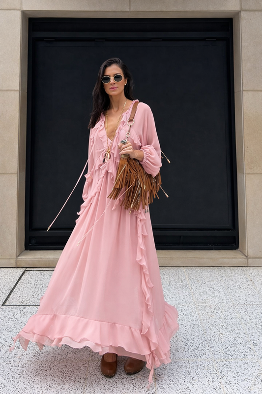 Layered Decorative V-neck Dress