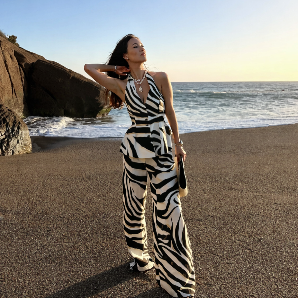 Zebra-print Linen Blend Trousers