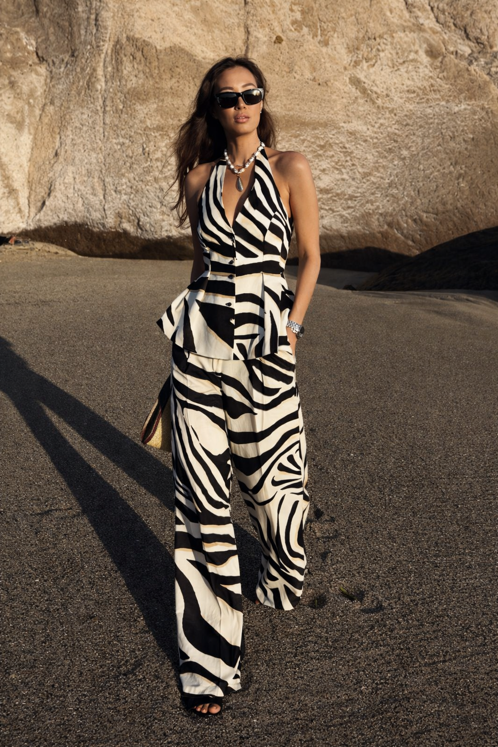 Zebra-print Linen Blend Trousers