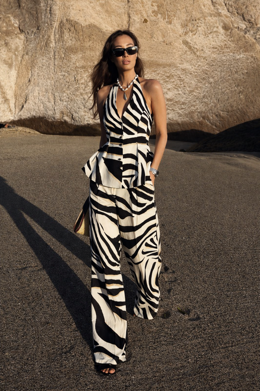 Zebra-print Linen Blend Trousers