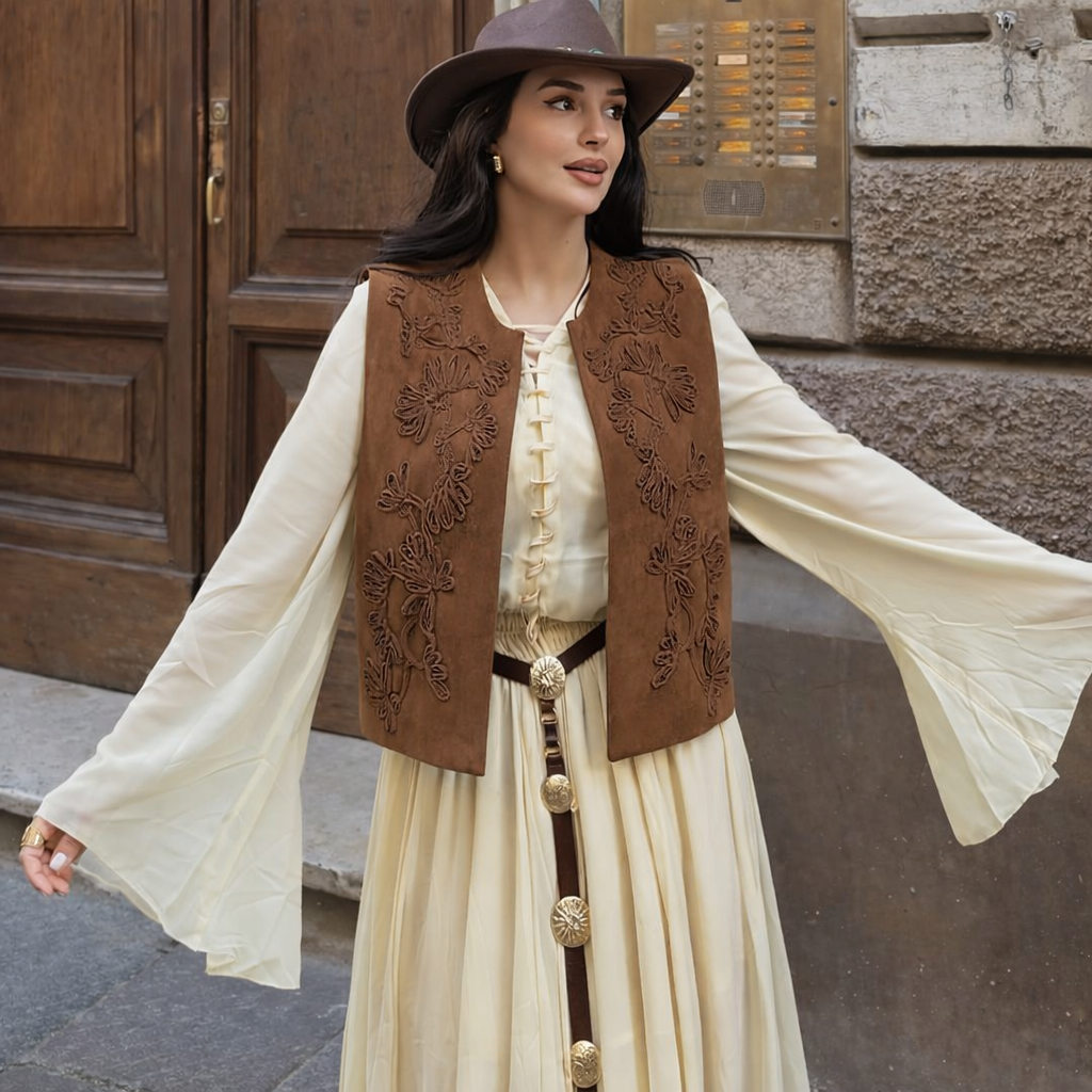 Embroidered Suede Texture Vest