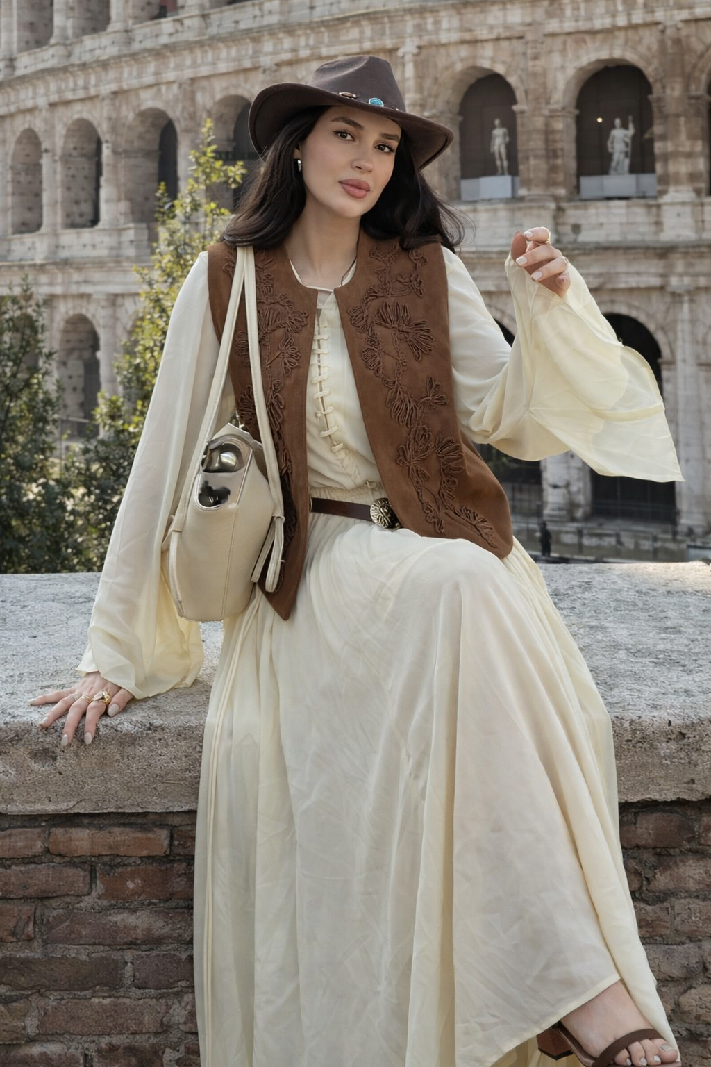 Embroidered Suede Texture Vest