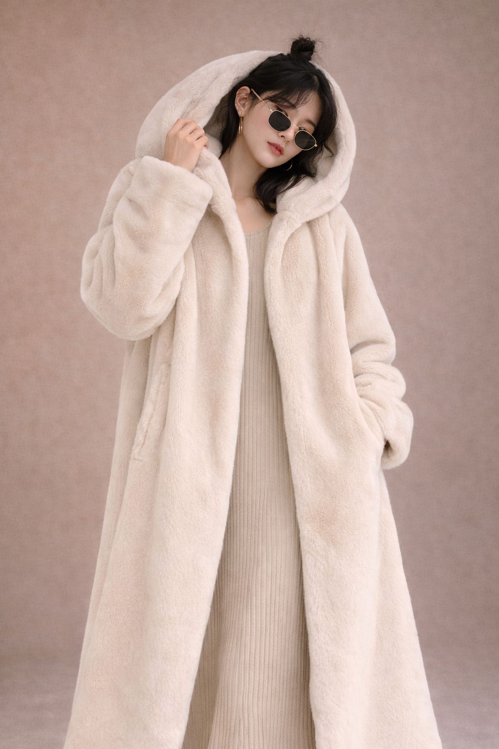 Korean Style Imitation Mink Plush Swing Hat Long Outwear