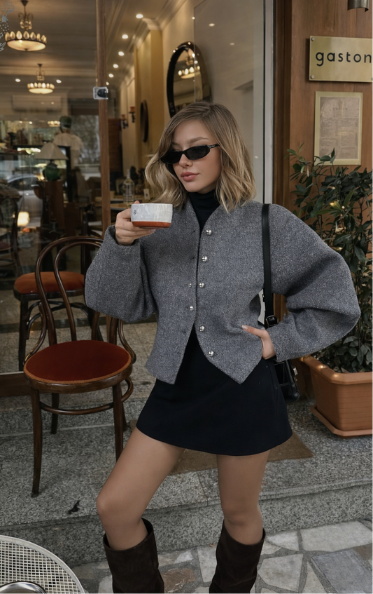 Simple Button-Decorated Long-Sleeved Jacket