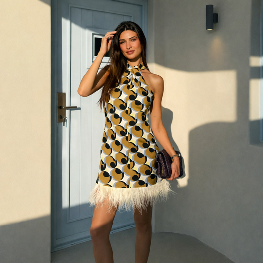Feather Geometric Print Dress