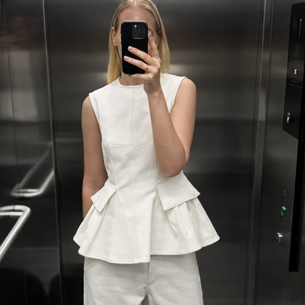 French Style Round Neck Sleeveless Short Skirt Pleated Top