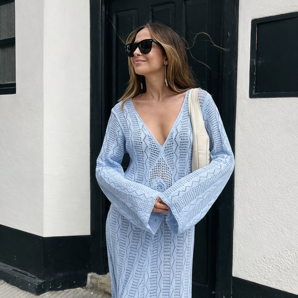 Slim Waist Long Sleeve Knitted Dress