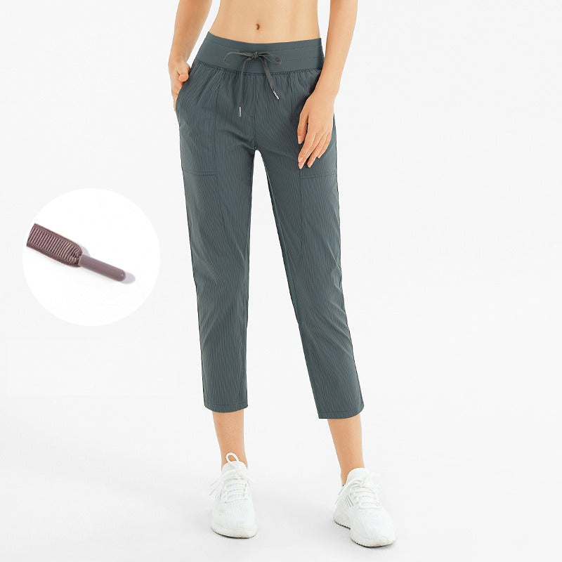 Quick-Dry Drawstring Loose Yoga & Running Pants (Cropped / 9-length)