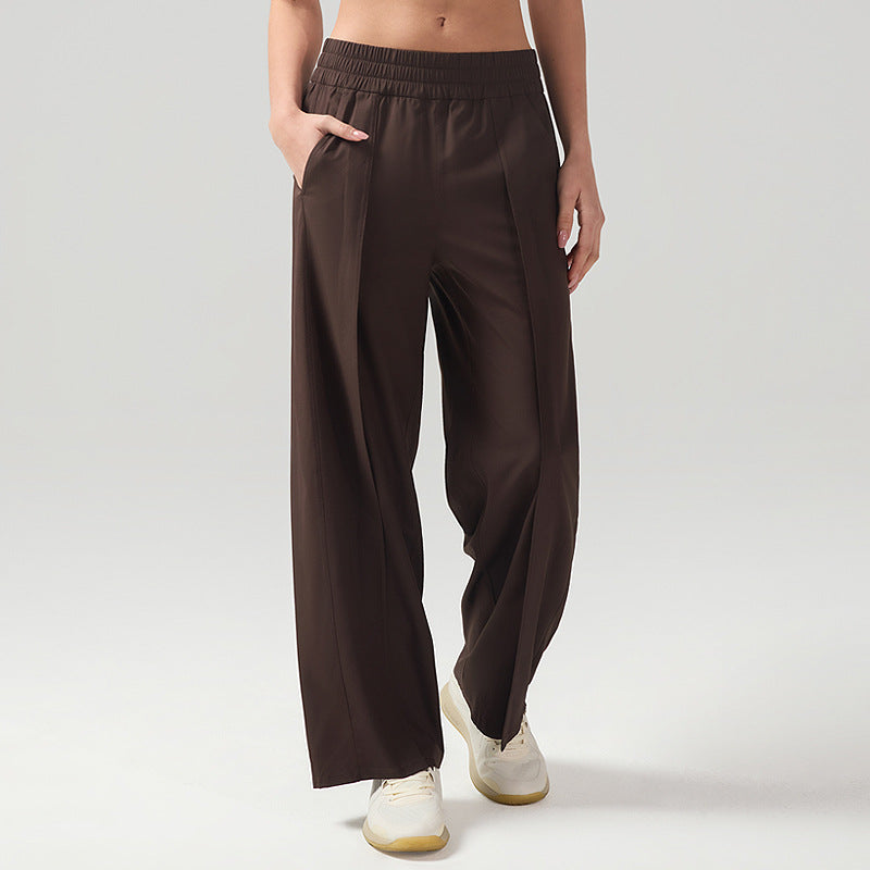 Fitness Wide-Leg Straight Pants - Front Pleated & High-Waisted