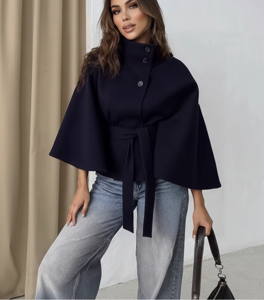 Stand-up Collar Bathrobe-style Belt Coat
