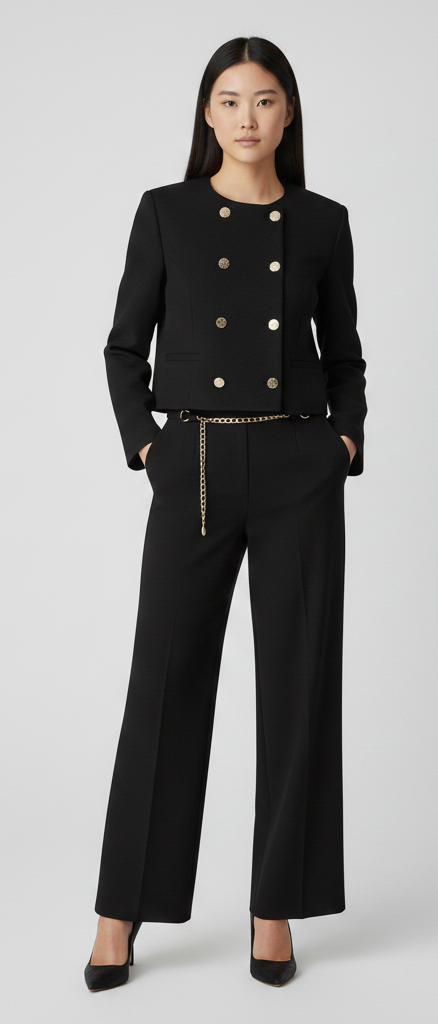 Double-breasted Suit Jacket + Ankle Pants Set