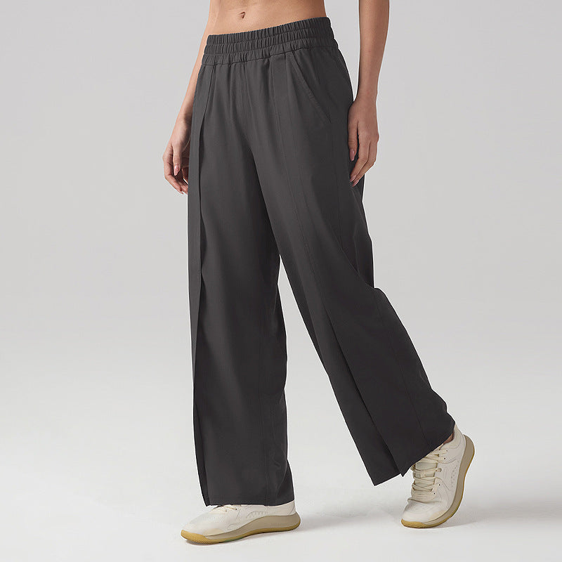 Fitness Wide-Leg Straight Pants - Front Pleated & High-Waisted